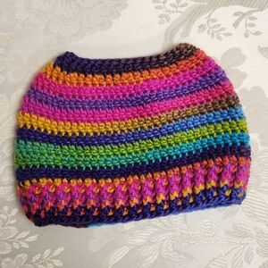 Handmade Crochet Messy Bun Beanie Hat for Ponytail